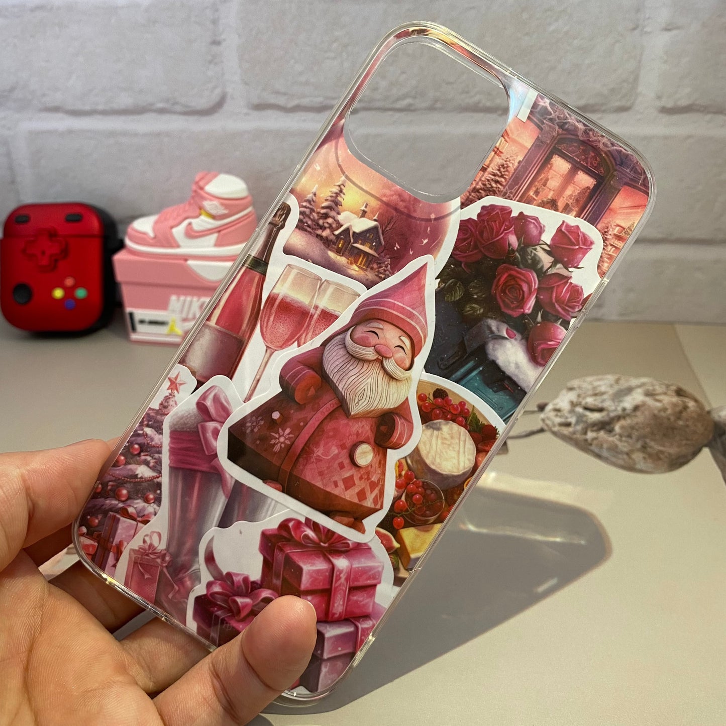 INSNIC Creative Waterproof Pink Christmas Stickers for DIY iPhone Case
