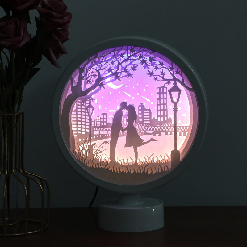 INSNIC Kreatives Geschenk 3D-Papierschnitzlampe in runder Form